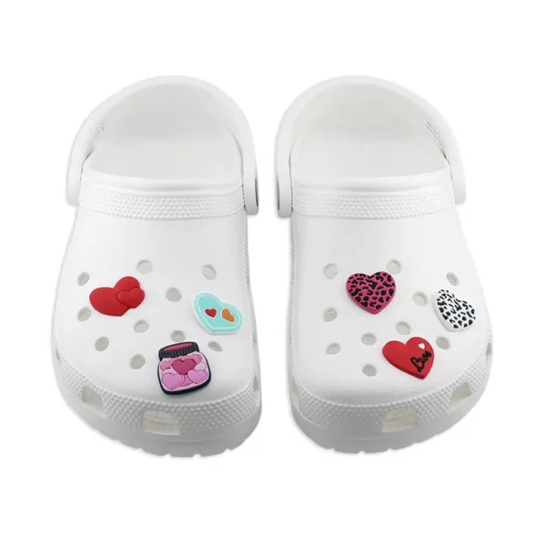 Heart charms on white Crocs – expressive Crocs charms full of love and edge