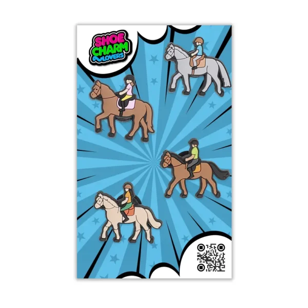 Blister pack with 4 Horse Riding Shoe Charms – ideal for horse lovers and young riders.