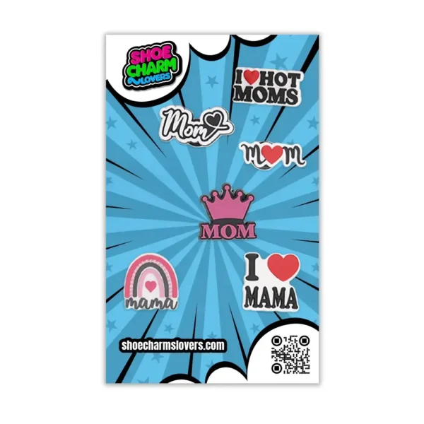 Blister pack of 6 mother-themed shoe charms – perfect gift to personalize Crocs with love