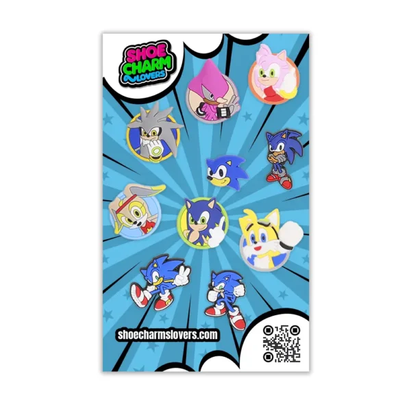 Blister with Sonic Shoe Charms – 10-piece video game-themed charm pack for Crocs