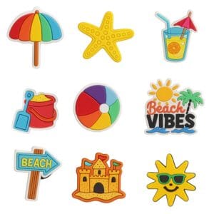 Summer Beach Shoe Charms – Fun Ocean Vibes for Clogs, Sandals, Sneakers, Bags & Bracelets with holes – Tropical Vibes
