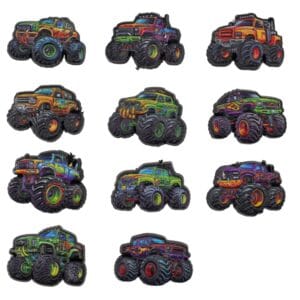 Monster Trucks Shoe Charms – Bold & Action-Packed Vehicle Accessories for Kids and Fans for Clogs, Sandals, Sneakers and Bracelets with holes