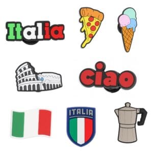 Italy Shoe Charms – Pizza, Gelato, Flag, Colosseum Accessories for Clogs, Sandals, Sneakers, Bags & Bracelets with holes
