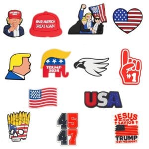 45th and 47th President Shoe Charms – Patriotic Charms for Clog Shoes and Sneakers – Conservative Political Gift Idea