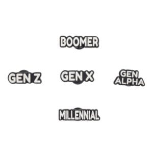 5 Generations Shoe Charms – Boomer, Gen X, Gen Z, Millennial & Gen Alpha PVC Charms for Clogs, Sneakers and Bags