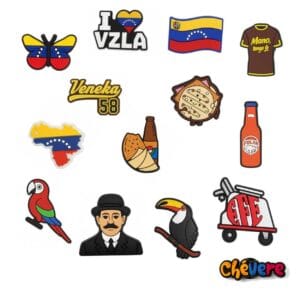 Venezuelan Shoe Charms – Cultural Accessories with Flag, Empanada, Arepa, Map for Clogs, Sandals, Sneakers, Bags & Bracelets with holes