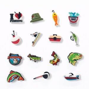 Fishing Shoe Charms – Fisherman Gift for Clogs, Sandals and Sneakers with Holes – Lures, Rods and Outdoor Vibes